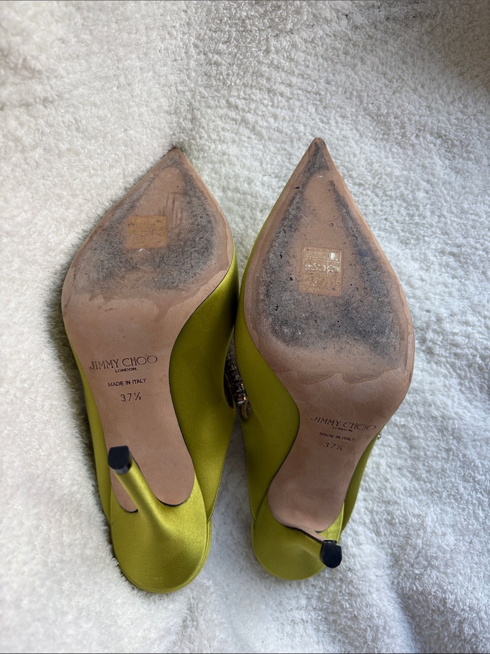 Jimmy Choo Chartreuse Crystal-Strap Pointed Toe Stilettos 37 1/2 - Picture 7 of 9